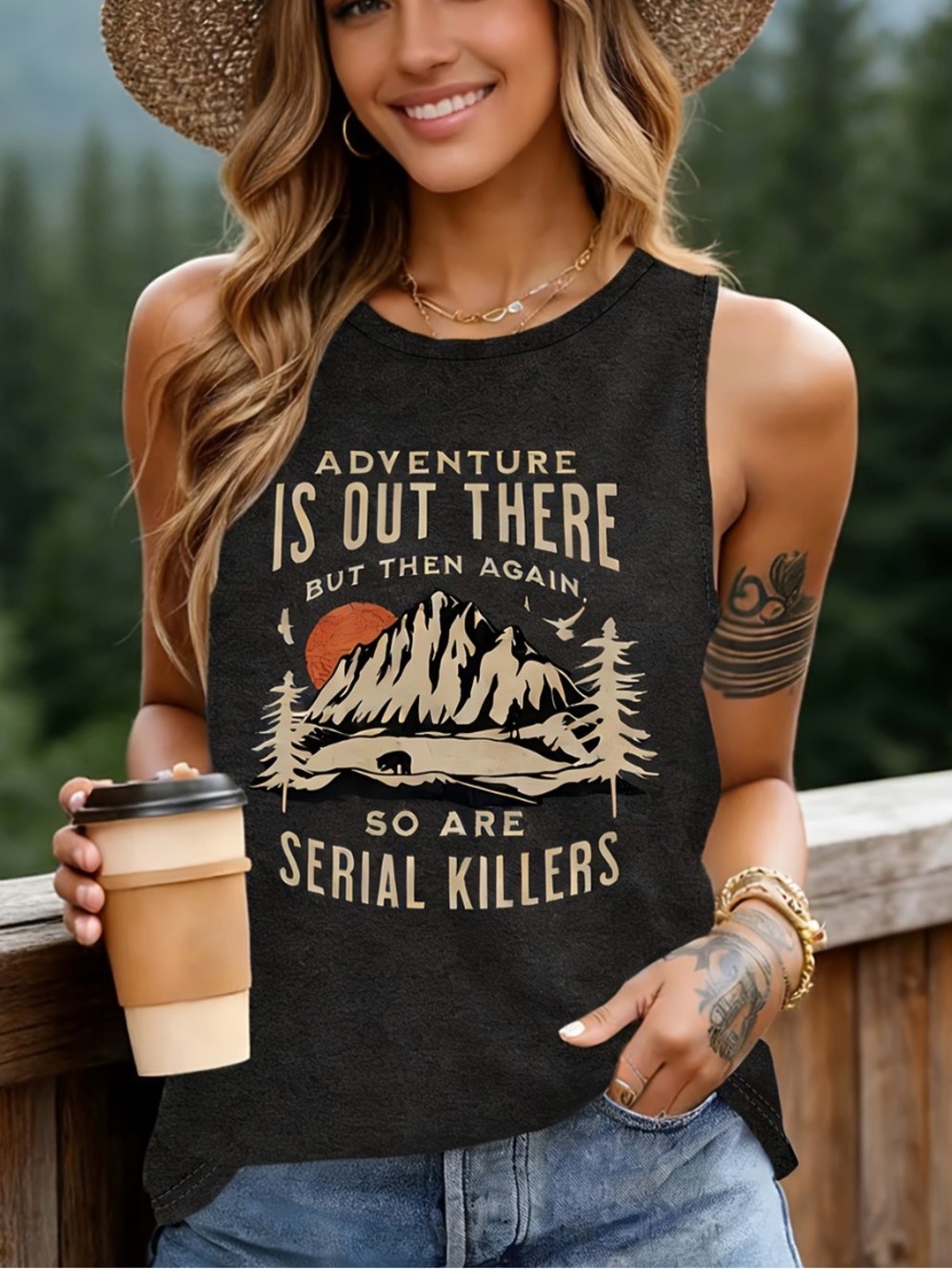 SHEIN Black Graphic Tank with Funny and True Text - Women’s SZ Medium